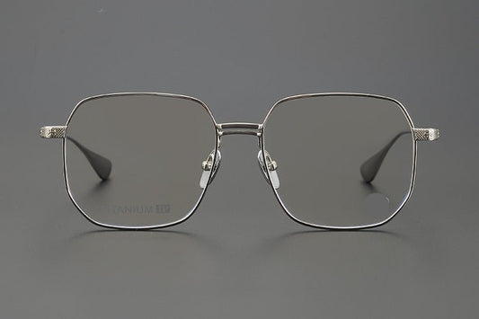 Gothic Punk Oversized Polygon Titanium Eyeglass Frame | Cross - Engraved Chrome - Hearts Style – Ultra - Light Unisex Retro Glasses - HP eyeglasses