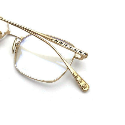 Gothic Titanium Square Glasses with Cross-Engraved Temples & Vintage Details – CH8018 - HP eyeglasses