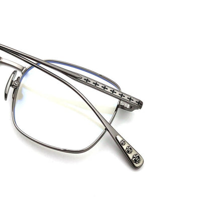 Gothic Titanium Square Glasses with Cross-Engraved Temples & Vintage Details – CH8018 - HP eyeglasses