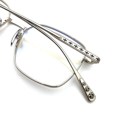 Gothic Titanium Square Glasses with Cross-Engraved Temples & Vintage Details – CH8018 - HP eyeglasses