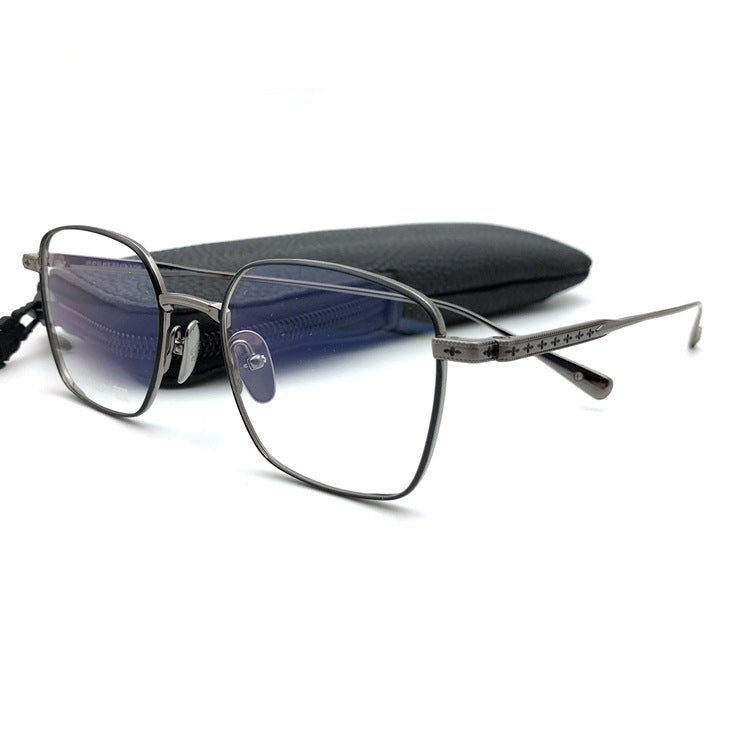 Gothic Titanium Square Glasses with Cross-Engraved Temples & Vintage Details – CH8018 - HP eyeglasses