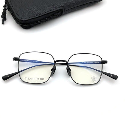 Gothic Titanium Square Glasses with Cross-Engraved Temples & Vintage Details – CH8018 - HP eyeglasses