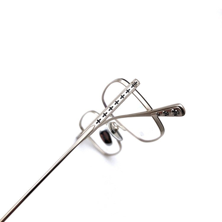 Gothic Titanium Square Glasses with Cross-Engraved Temples & Vintage Details – CH8018 - HP eyeglasses