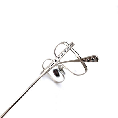 Gothic Titanium Square Glasses with Cross-Engraved Temples & Vintage Details – CH8018 - HP eyeglasses