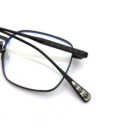 Gothic Titanium Square Glasses with Cross-Engraved Temples & Vintage Details – CH8018 - HP eyeglasses