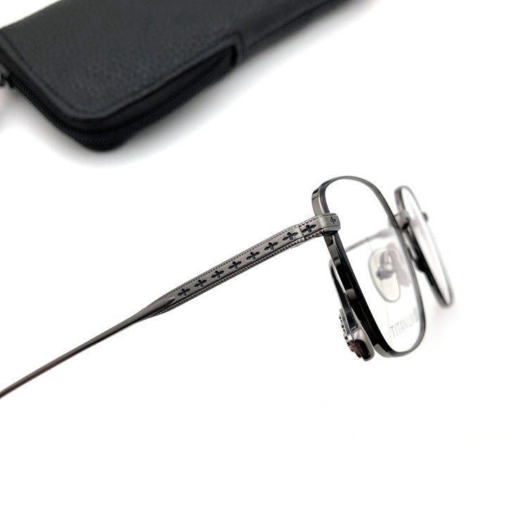 Gothic Titanium Square Glasses with Cross-Engraved Temples & Vintage Details – CH8018 - HP eyeglasses