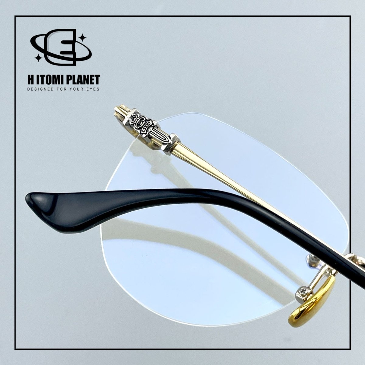 Gothic Vintage Rimless Titanium Glasses with Holy Dagger Detail &amp; 54mm Lenses — EO-698 - HP eyeglasses
