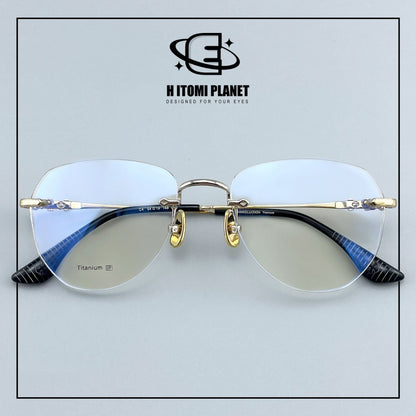 Gothic Vintage Rimless Titanium Glasses with Holy Dagger Detail &amp; 54mm Lenses — EO-698 - HP eyeglasses