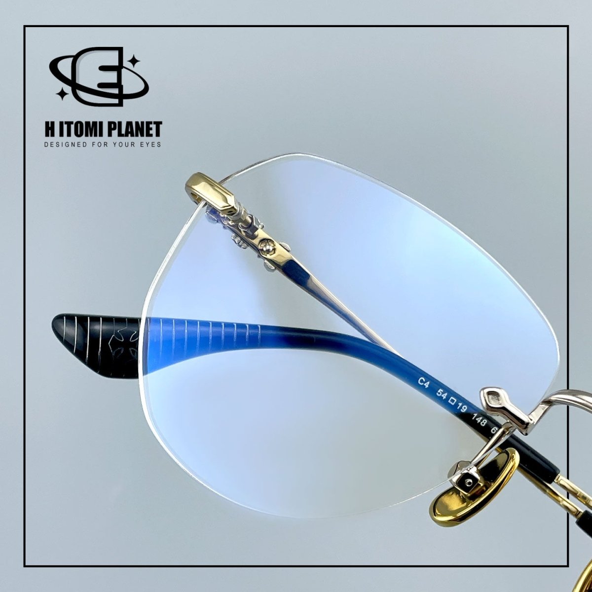 Gothic Vintage Rimless Titanium Glasses with Holy Dagger Detail &amp; 54mm Lenses — EO-698 - HP eyeglasses