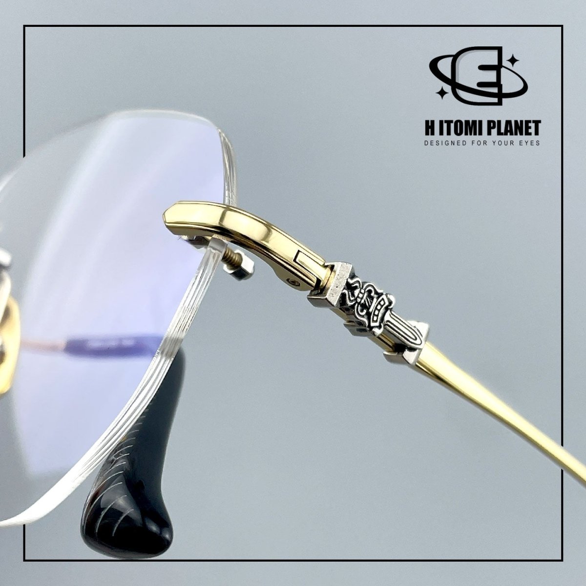 Gothic Vintage Rimless Titanium Glasses with Holy Dagger Detail &amp; 54mm Lenses — EO-698 - HP eyeglasses