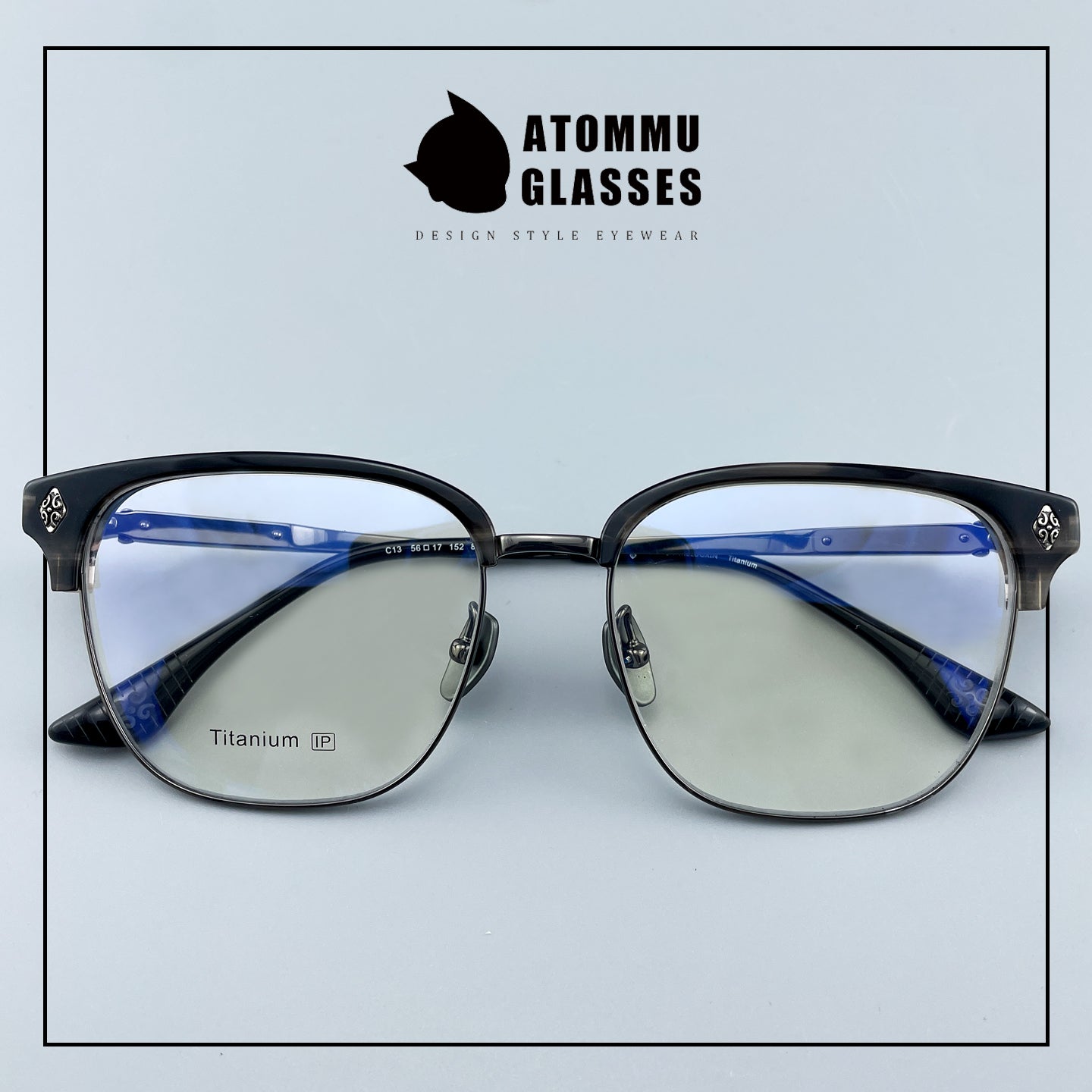 Black Samurai Browline Semi-Rimless Glasses | Gothic Pure Titanium Eyewear for Men with Large Face – Full Frame Style High Prescription Ready