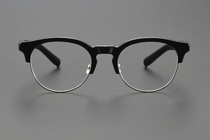 Handcrafted Japanese Browline Glasses – Premium Acetate & Titanium Semi - Round Frame with Reverse - R Hinge, High - Index Optical Eyeglasses for Men & Women - HP eyeglasses