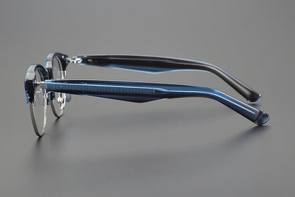 Handcrafted Japanese Browline Glasses – Premium Acetate & Titanium Semi - Round Frame with Reverse - R Hinge, High - Index Optical Eyeglasses for Men & Women - HP eyeglasses