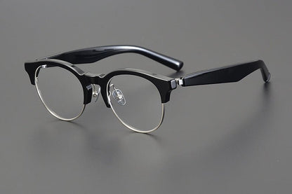 Handcrafted Japanese Browline Glasses – Premium Acetate & Titanium Semi - Round Frame with Reverse - R Hinge, High - Index Optical Eyeglasses for Men & Women - HP eyeglasses