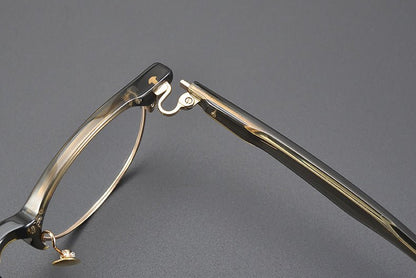 Handcrafted Japanese Browline Glasses – Premium Acetate & Titanium Semi - Round Frame with Reverse - R Hinge, High - Index Optical Eyeglasses for Men & Women - HP eyeglasses