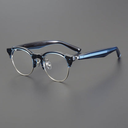 Handcrafted Japanese Browline Glasses – Premium Acetate & Titanium Semi - Round Frame with Reverse - R Hinge, High - Index Optical Eyeglasses for Men & Women - HP eyeglasses