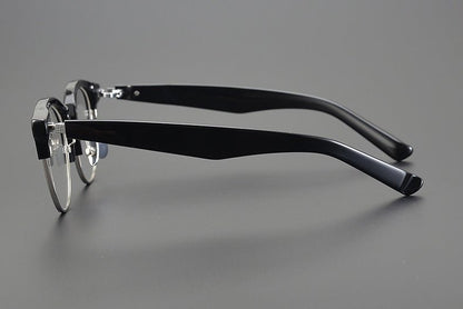 Handcrafted Japanese Browline Glasses – Premium Acetate & Titanium Semi - Round Frame with Reverse - R Hinge, High - Index Optical Eyeglasses for Men & Women - HP eyeglasses