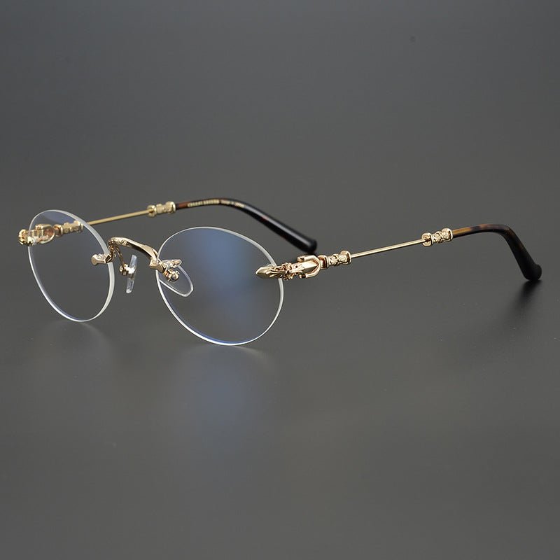 Japanese Handcrafted Round Titanium Eyeglasses | Gothic Cross - Engraved Thick Gold Frame – CH - Inspired Retro Unisex Design - HP eyeglasses