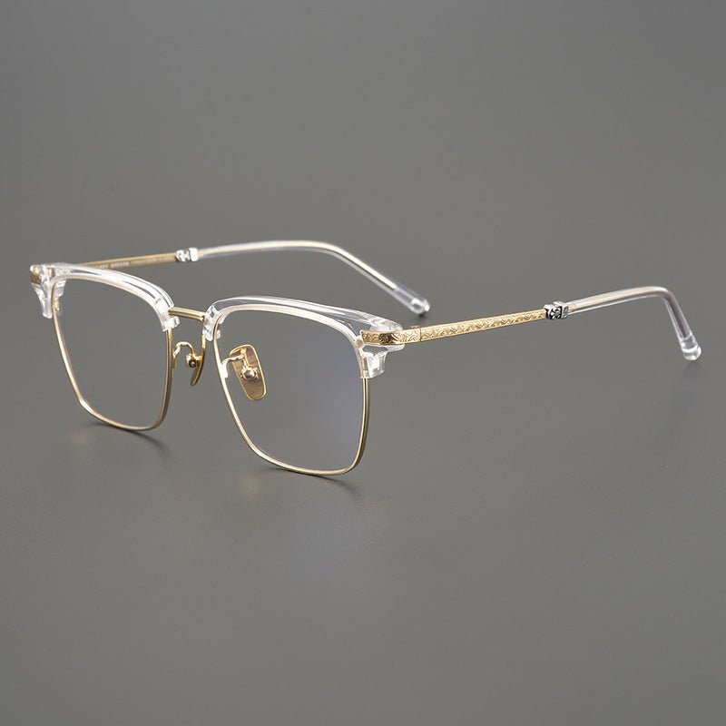 Japanese Handmade Titanium Browline Glasses - Chrome Hearts Series Cross Engraved Men's Glasses - HP eyeglasses