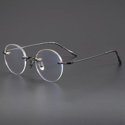 Japanese Style Round Rimless Glasses | Pure Titanium Designer Optical Frame for Small Faces 80876 - HP eyeglasses