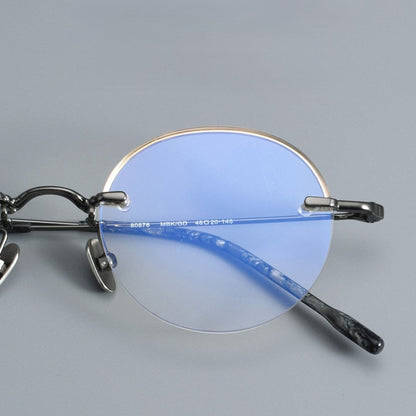 Japanese Style Round Rimless Glasses | Pure Titanium Designer Optical Frame for Small Faces 80876 - HP eyeglasses