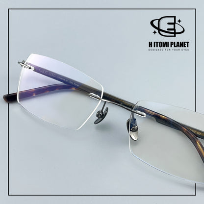 Pure Titanium Rimless Glasses for Men & Women | Ultra-Light Business Prescription Eyeglasses EO-6001