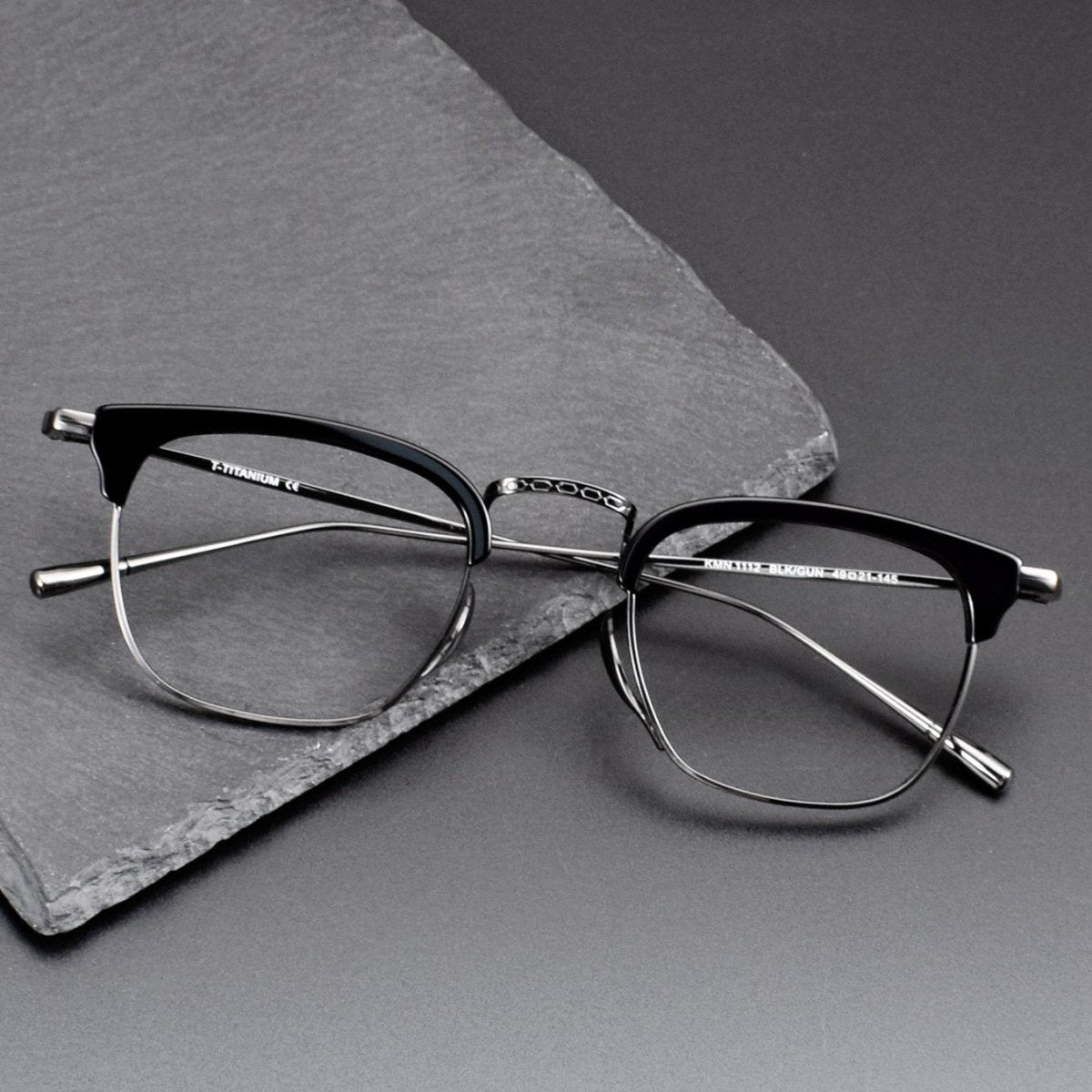 KameManNen Style KMN - 1112 Browline Titanium Eyeglasses | Japanese Minimalist Pure Titanium Frame with Acetate Rim | Lightweight Square Full - Rim Glasses for High Prescription - HP eyeglasses