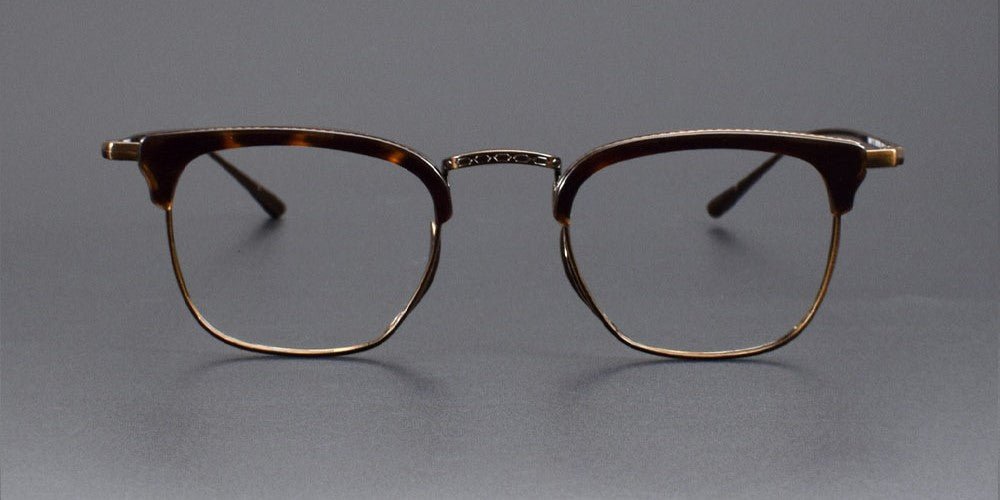 KameManNen Style KMN - 1112 Browline Titanium Eyeglasses | Japanese Minimalist Pure Titanium Frame with Acetate Rim | Lightweight Square Full - Rim Glasses for High Prescription - HP eyeglasses