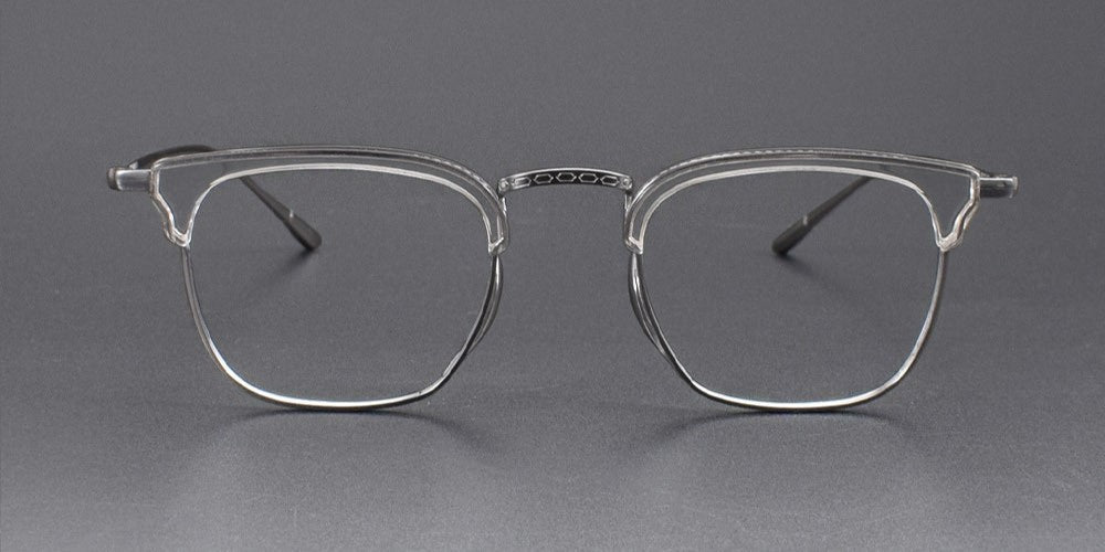 KameManNen Style KMN - 1112 Browline Titanium Eyeglasses | Japanese Minimalist Pure Titanium Frame with Acetate Rim | Lightweight Square Full - Rim Glasses for High Prescription - HP eyeglasses