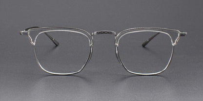 KameManNen Style KMN - 1112 Browline Titanium Eyeglasses | Japanese Minimalist Pure Titanium Frame with Acetate Rim | Lightweight Square Full - Rim Glasses for High Prescription - HP eyeglasses