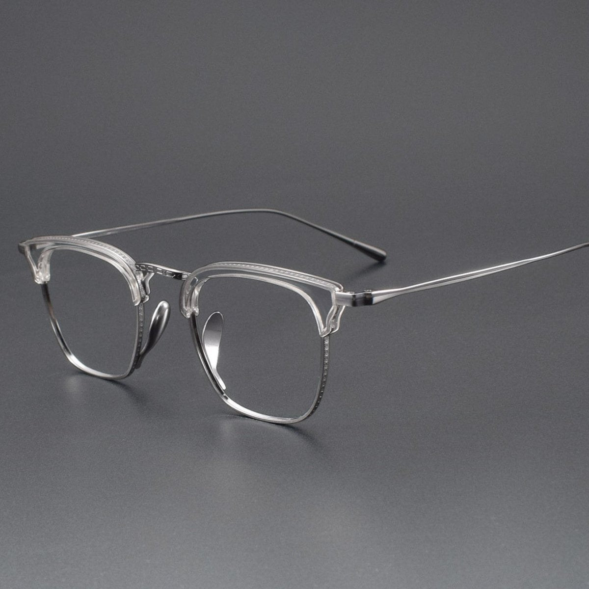 KameManNen Style KMN - 1112 Browline Titanium Eyeglasses | Japanese Minimalist Pure Titanium Frame with Acetate Rim | Lightweight Square Full - Rim Glasses for High Prescription - HP eyeglasses