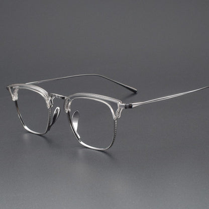 KameManNen Style KMN - 1112 Browline Titanium Eyeglasses | Japanese Minimalist Pure Titanium Frame with Acetate Rim | Lightweight Square Full - Rim Glasses for High Prescription - HP eyeglasses