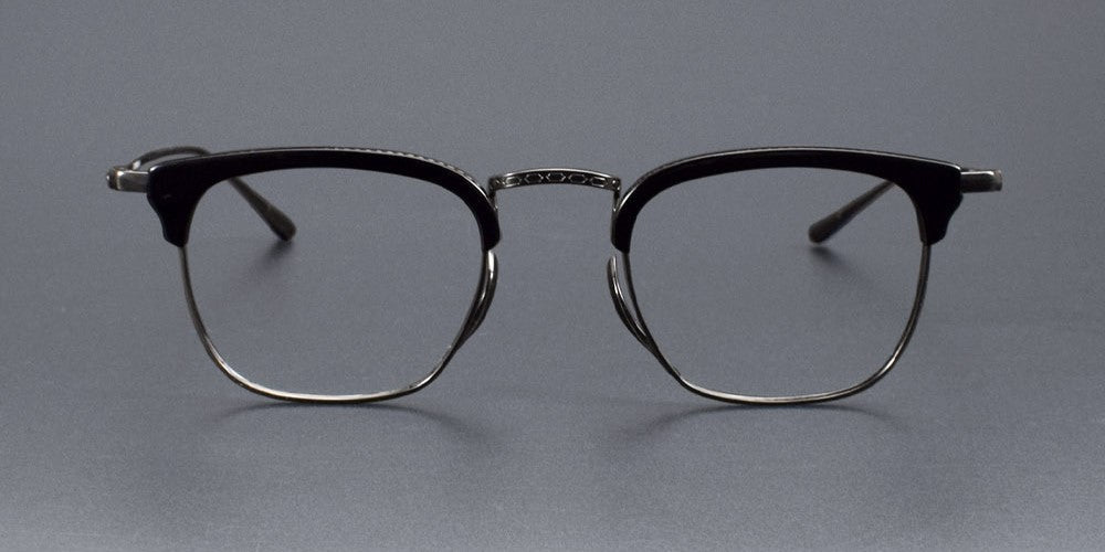 KameManNen Style KMN - 1112 Browline Titanium Eyeglasses | Japanese Minimalist Pure Titanium Frame with Acetate Rim | Lightweight Square Full - Rim Glasses for High Prescription - HP eyeglasses