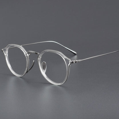 KameManNen Style KMN1113 Pure Titanium Eyeglass Frame | Retro Tortoiseshell Acetate Polygon Glasses – Lightweight Vintage Full Frame for Men & Women - HP eyeglasses