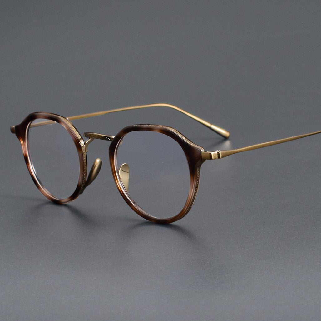 KameManNen Style KMN1113 Pure Titanium Eyeglass Frame | Retro Tortoiseshell Acetate Polygon Glasses – Lightweight Vintage Full Frame for Men & Women - HP eyeglasses