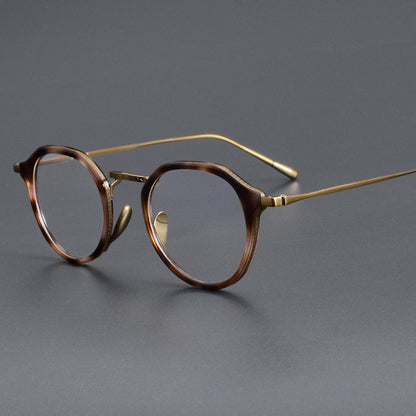 KameManNen Style KMN1113 Pure Titanium Eyeglass Frame | Retro Tortoiseshell Acetate Polygon Glasses – Lightweight Vintage Full Frame for Men & Women - HP eyeglasses