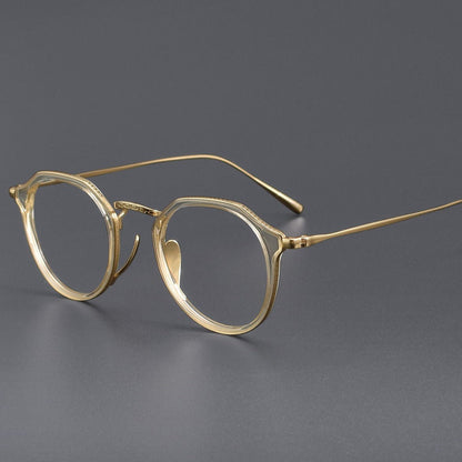 KameManNen Style KMN1113 Pure Titanium Eyeglass Frame | Retro Tortoiseshell Acetate Polygon Glasses – Lightweight Vintage Full Frame for Men & Women - HP eyeglasses