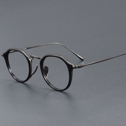 KameManNen Style KMN1113 Pure Titanium Eyeglass Frame | Retro Tortoiseshell Acetate Polygon Glasses – Lightweight Vintage Full Frame for Men & Women - HP eyeglasses