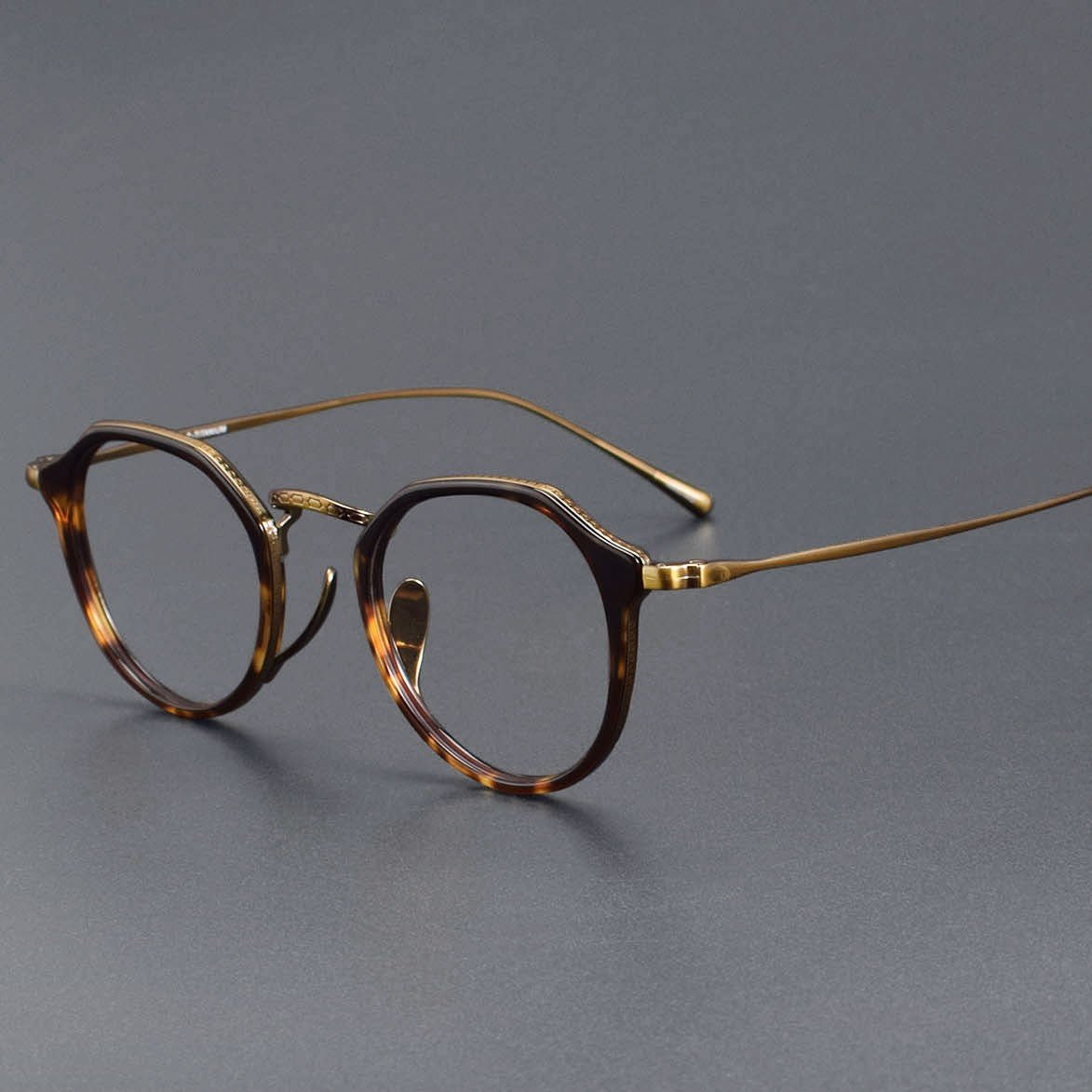 KameManNen Style KMN1113 Pure Titanium Eyeglass Frame | Retro Tortoiseshell Acetate Polygon Glasses – Lightweight Vintage Full Frame for Men & Women - HP eyeglasses