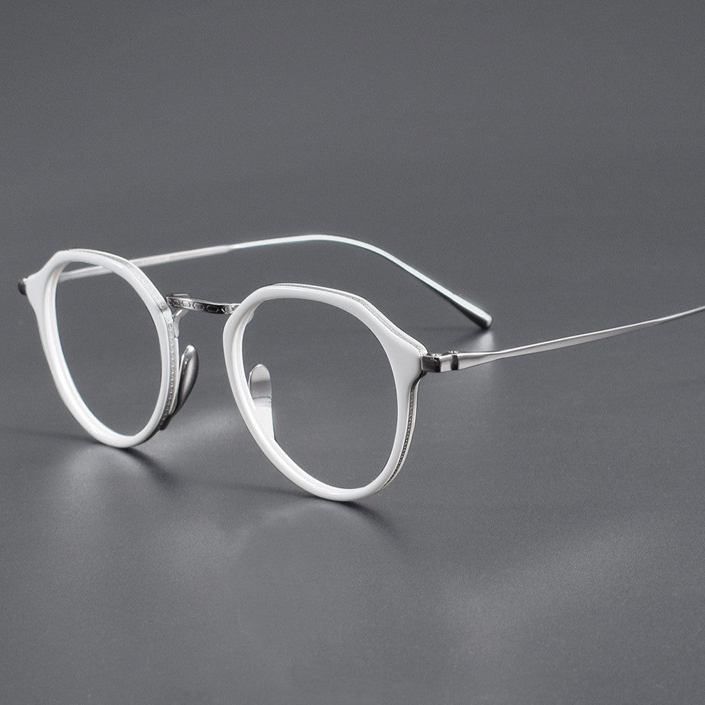 KameManNen Style KMN1113 Pure Titanium Eyeglass Frame | Retro Tortoiseshell Acetate Polygon Glasses – Lightweight Vintage Full Frame for Men & Women - HP eyeglasses