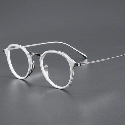 KameManNen Style KMN1113 Pure Titanium Eyeglass Frame | Retro Tortoiseshell Acetate Polygon Glasses – Lightweight Vintage Full Frame for Men & Women - HP eyeglasses