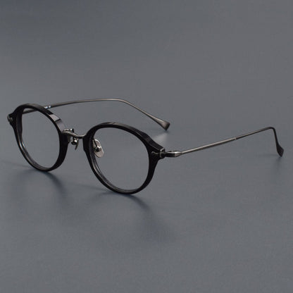 KameManNen Style KMN182 Round Titanium Eyeglasses | Japanese Retro Small Frame Acetate & Pure Titanium Glasses | High Prescription Full Rim Eyewear for Men & Women - HP eyeglasses