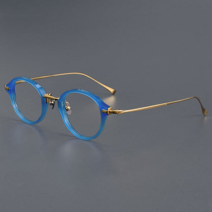 KameManNen Style KMN182 Round Titanium Eyeglasses | Japanese Retro Small Frame Acetate & Pure Titanium Glasses | High Prescription Full Rim Eyewear for Men & Women - HP eyeglasses