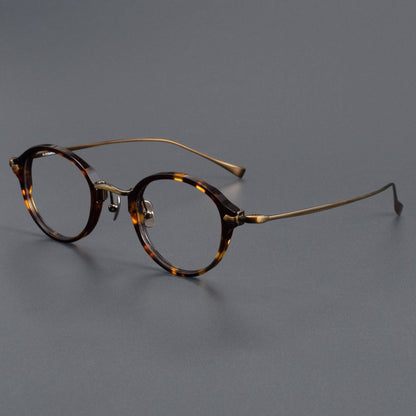 KameManNen Style KMN182 Round Titanium Eyeglasses | Japanese Retro Small Frame Acetate & Pure Titanium Glasses | High Prescription Full Rim Eyewear for Men & Women - HP eyeglasses