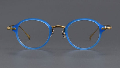 KameManNen Style KMN182 Round Titanium Eyeglasses | Japanese Retro Small Frame Acetate & Pure Titanium Glasses | High Prescription Full Rim Eyewear for Men & Women - HP eyeglasses