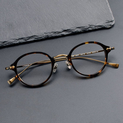 KameManNen Style KMN182 Round Titanium Eyeglasses | Japanese Retro Small Frame Acetate & Pure Titanium Glasses | High Prescription Full Rim Eyewear for Men & Women - HP eyeglasses