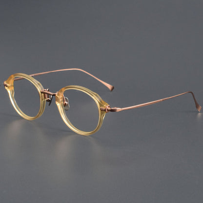 KameManNen Style KMN182 Round Titanium Eyeglasses | Japanese Retro Small Frame Acetate & Pure Titanium Glasses | High Prescription Full Rim Eyewear for Men & Women - HP eyeglasses