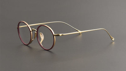 KameManNen Style KMN7307 Round Titanium Eyeglasses | Japanese Retro Small Round Glasses Frame for Men & Women | Lightweight Full Rim Pure Titanium Optical Frame - HP eyeglasses