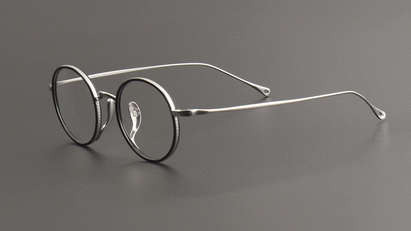 KameManNen Style KMN7307 Round Titanium Eyeglasses | Japanese Retro Small Round Glasses Frame for Men & Women | Lightweight Full Rim Pure Titanium Optical Frame - HP eyeglasses