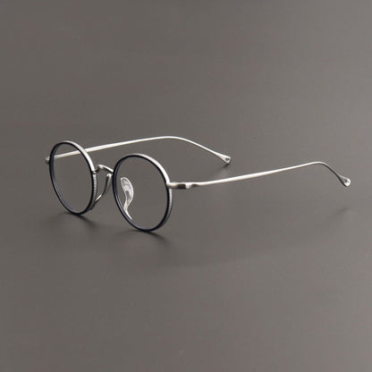 KameManNen Style KMN7307 Round Titanium Eyeglasses | Japanese Retro Small Round Glasses Frame for Men & Women | Lightweight Full Rim Pure Titanium Optical Frame - HP eyeglasses